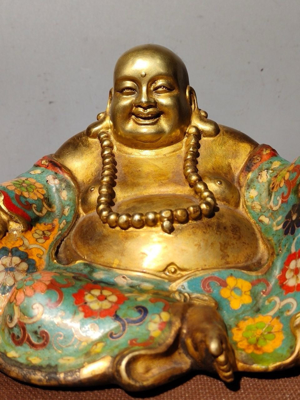 Chinese Antique Pure Copper Enamel Color Maitreya Buddha