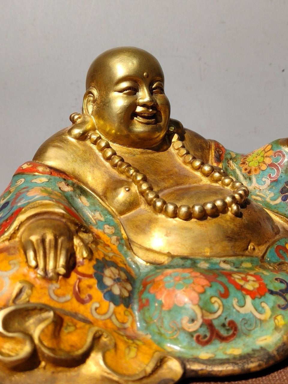 Chinese Antique Pure Copper Enamel Color Maitreya Buddha