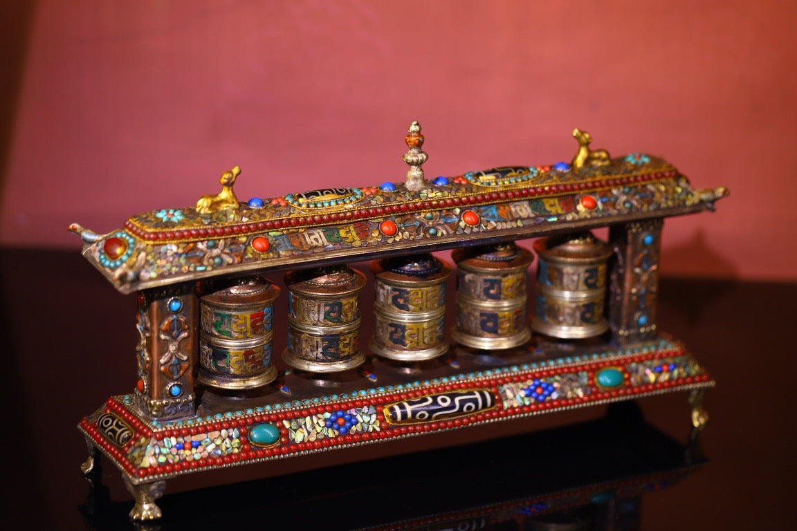 Copper body pure handmade knocking, chiseling, inlaid with gemstones, celestial bead spinning wheel