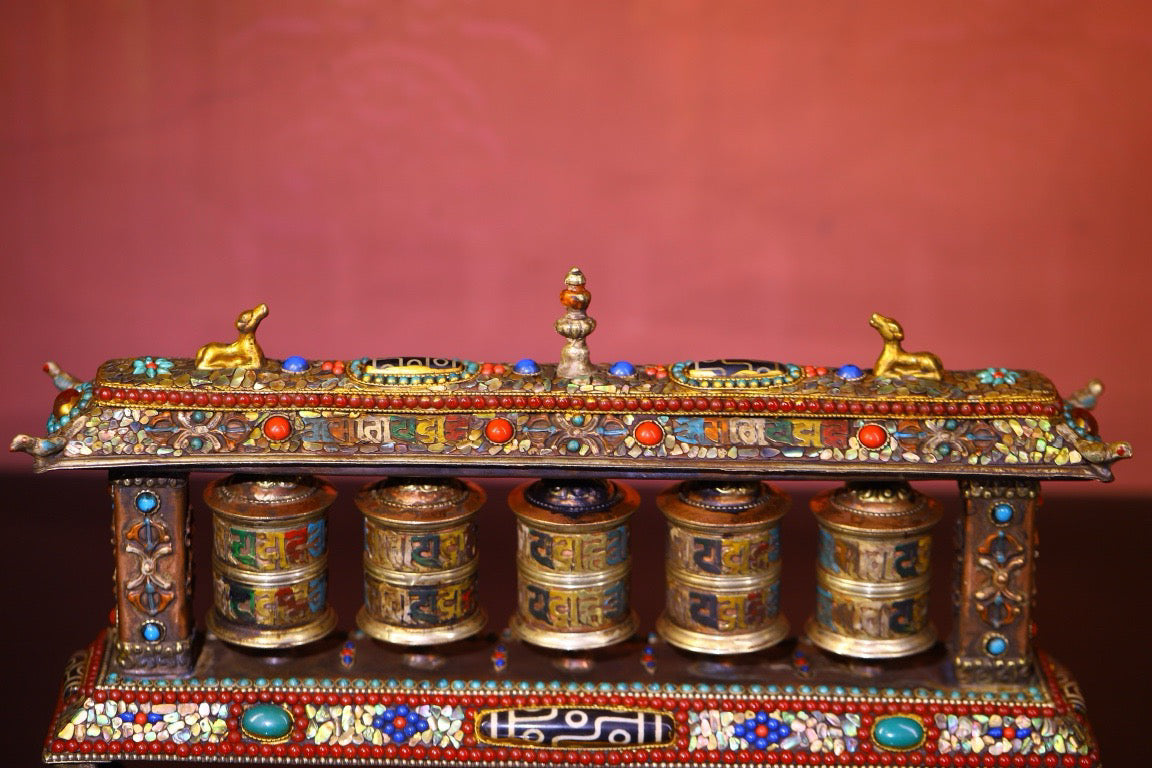 Copper body pure handmade knocking, chiseling, inlaid with gemstones, celestial bead spinning wheel