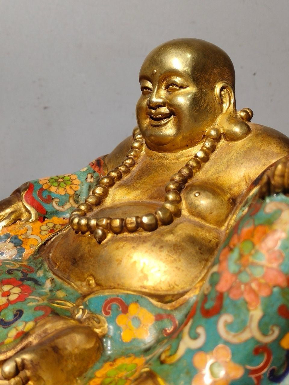 Chinese Antique Pure Copper Enamel Color Maitreya Buddha