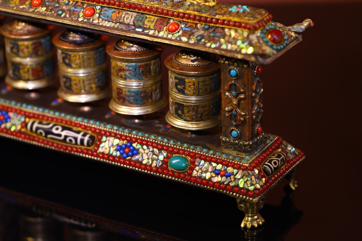 Copper body pure handmade knocking, chiseling, inlaid with gemstones, celestial bead spinning wheel