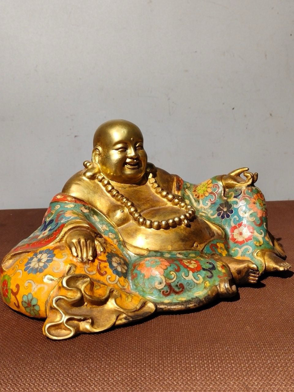 Chinese Antique Pure Copper Enamel Color Maitreya Buddha