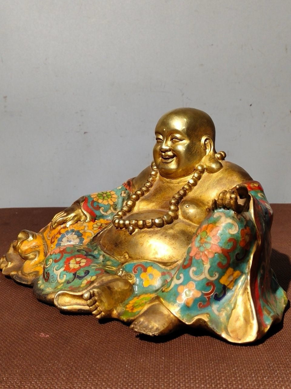 Chinese Antique Pure Copper Enamel Color Maitreya Buddha
