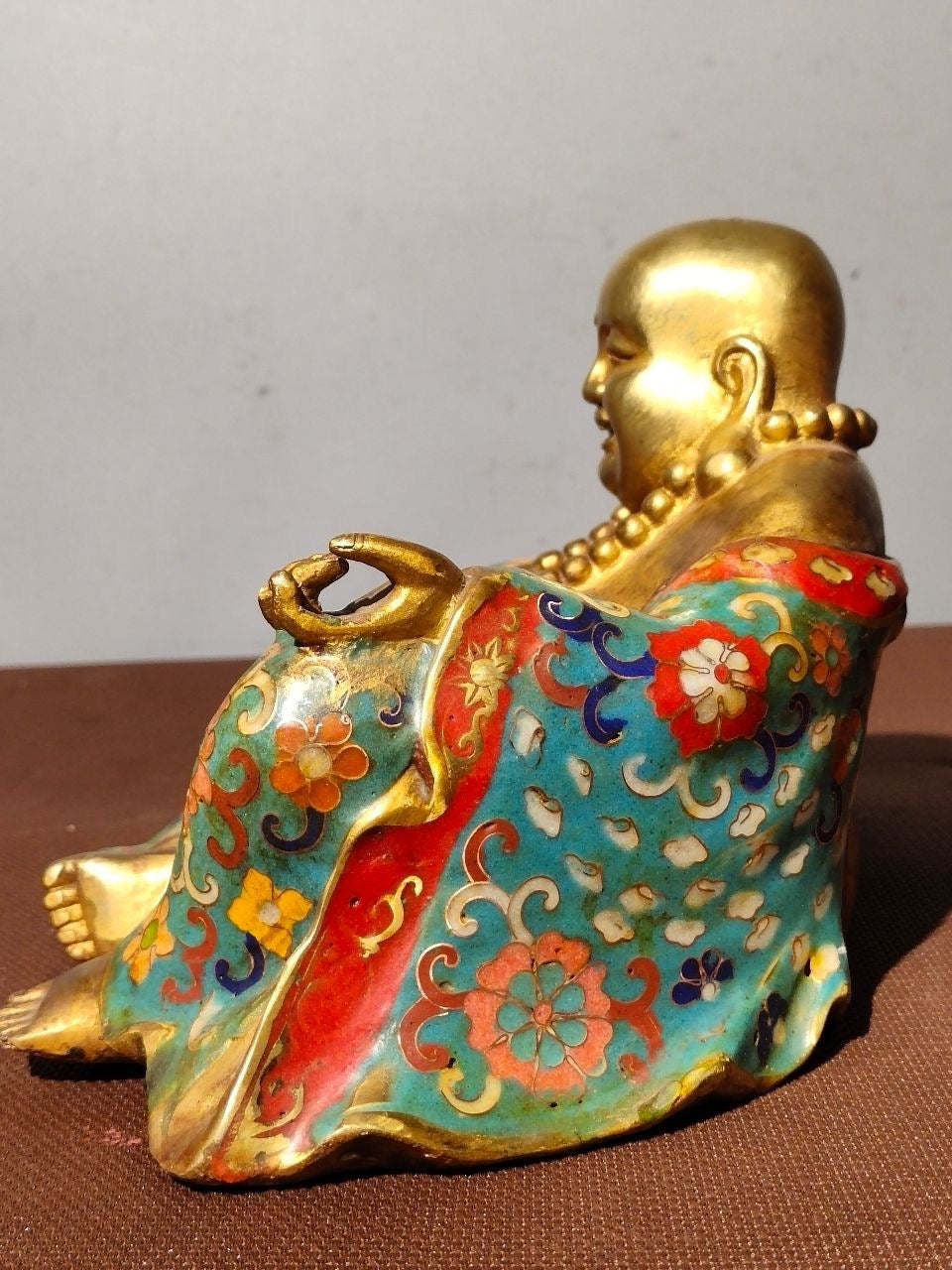Chinese Antique Pure Copper Enamel Color Maitreya Buddha