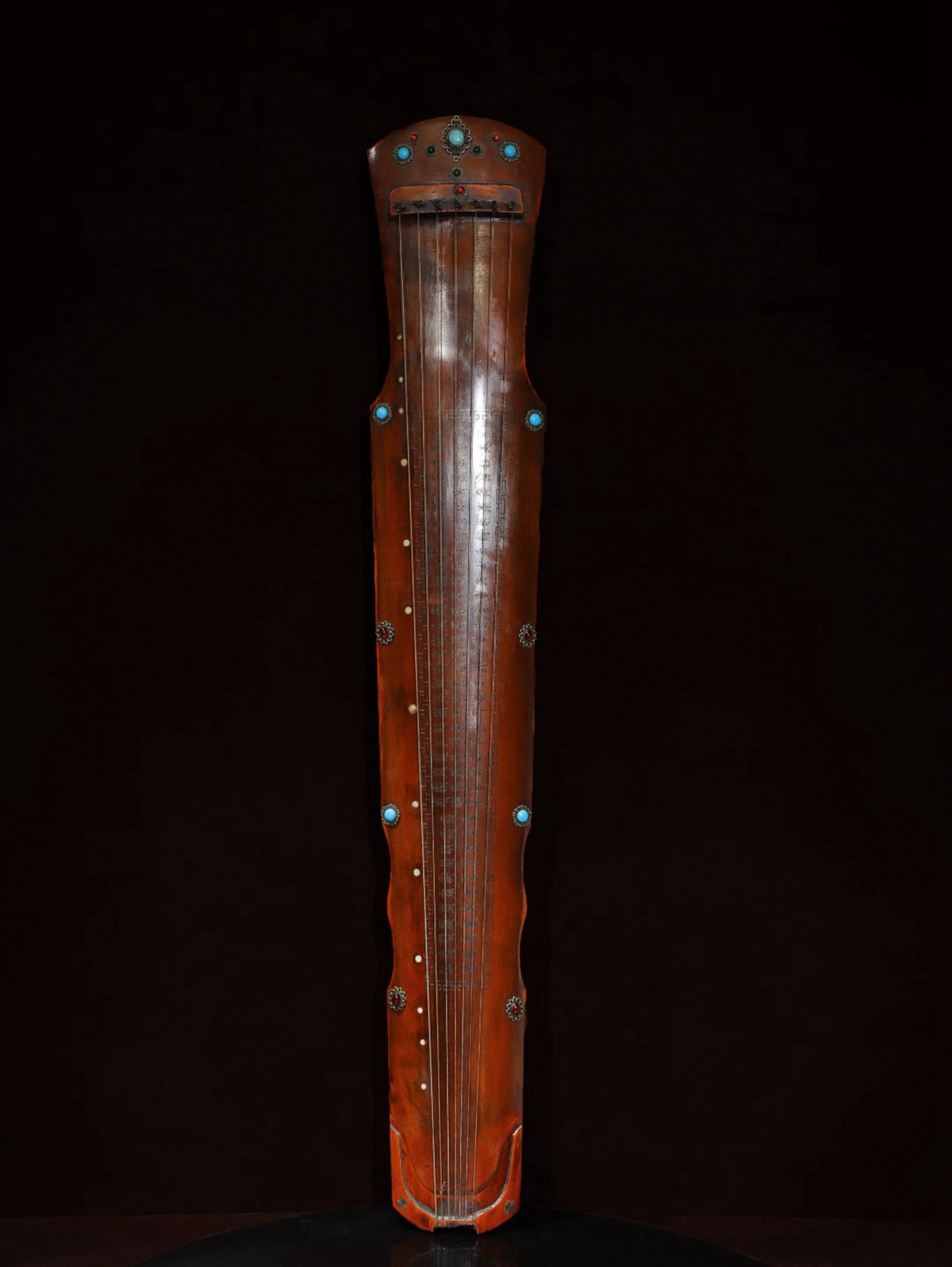 Tongmu Guqin inlaid with gemstone