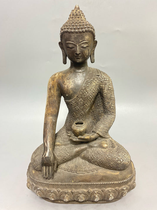 Chinese antique pure copper gilded silver Buddha statue ornament