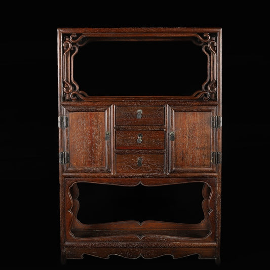 Huali wood hollowed out carving with drawers and cabinet doors Bogu rack
