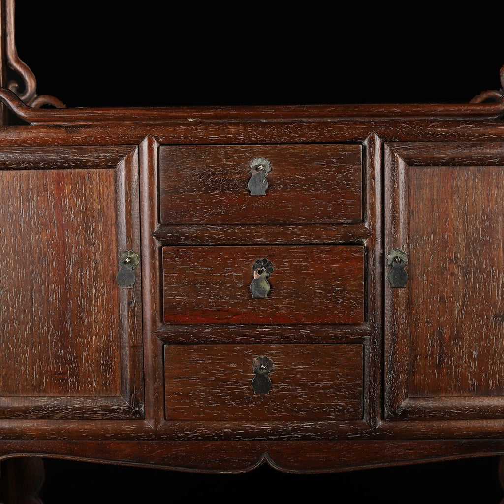 Huali wood hollowed out carving with drawers and cabinet doors Bogu rack