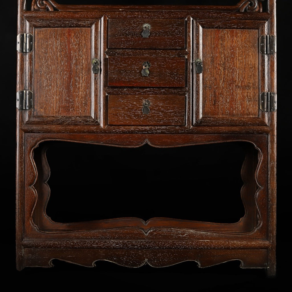 Huali wood hollowed out carving with drawers and cabinet doors Bogu rack