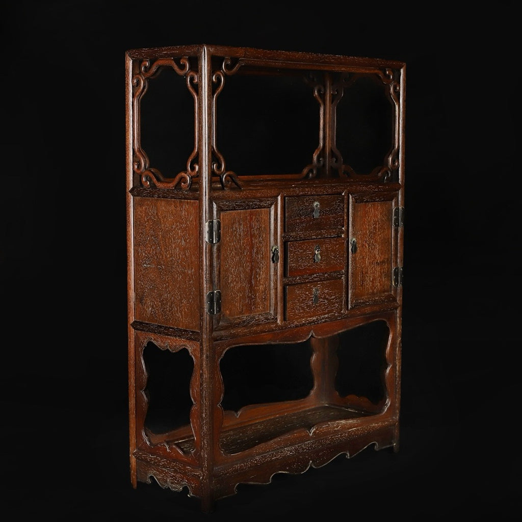 Huali wood hollowed out carving with drawers and cabinet doors Bogu rack