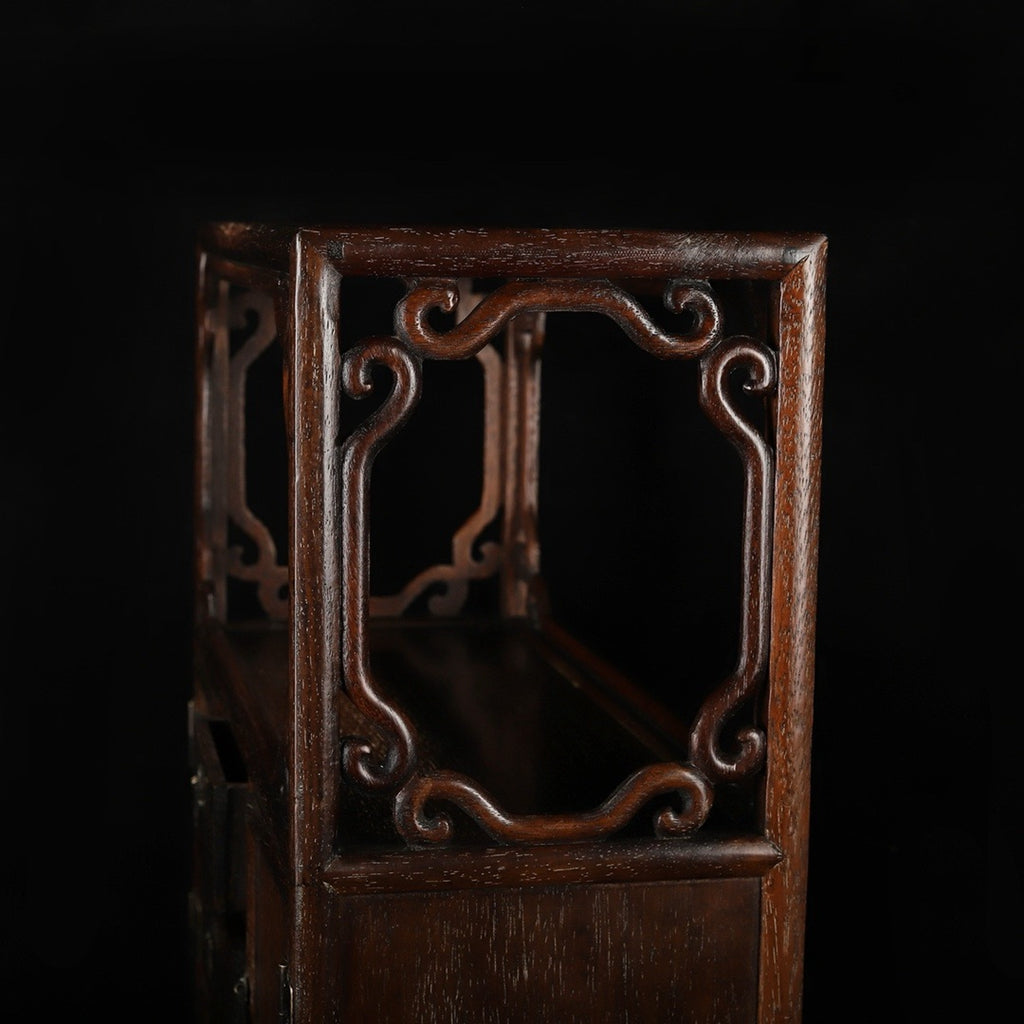 Huali wood hollowed out carving with drawers and cabinet doors Bogu rack