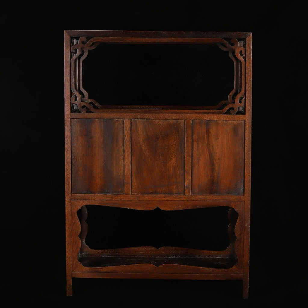 Huali wood hollowed out carving with drawers and cabinet doors Bogu rack
