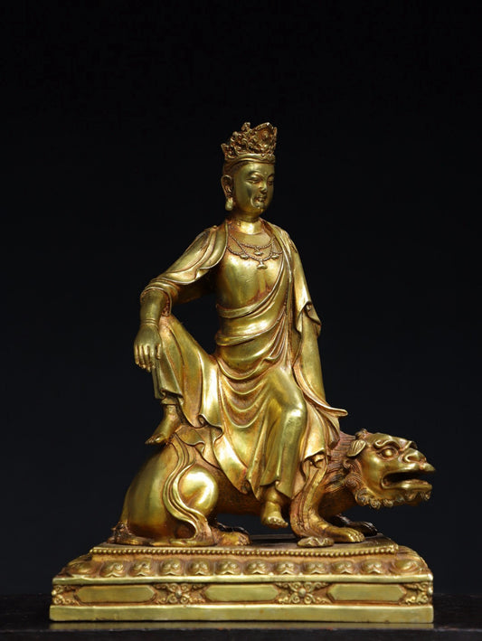 Bronze gilded Buddha statue of Manjushri Bodhisattva