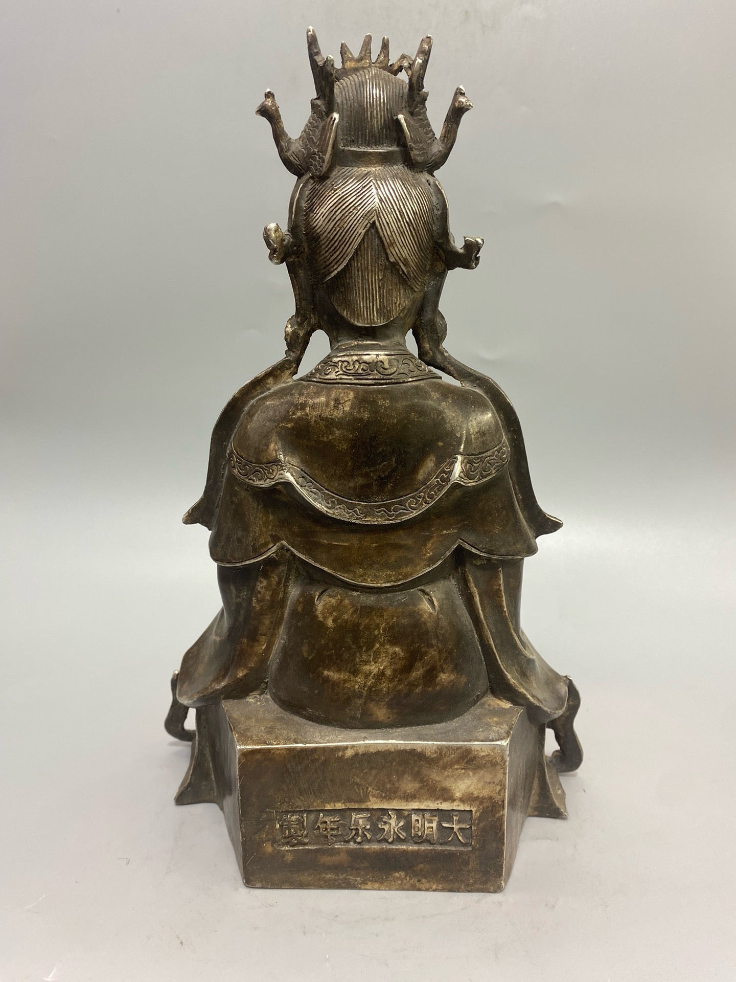 Chinese antique pure copper gilded silver Buddha statue ornament