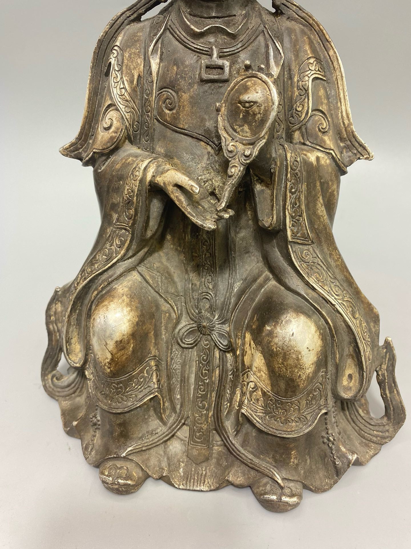 Chinese antique pure copper gilded silver Buddha statue ornament