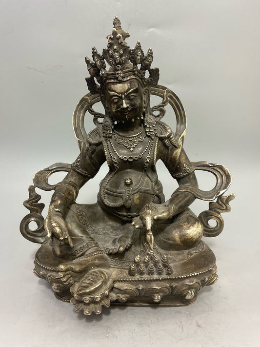 Chinese antique pure copper gilded silver yellow statue of the God of Wealth Buddha ornament