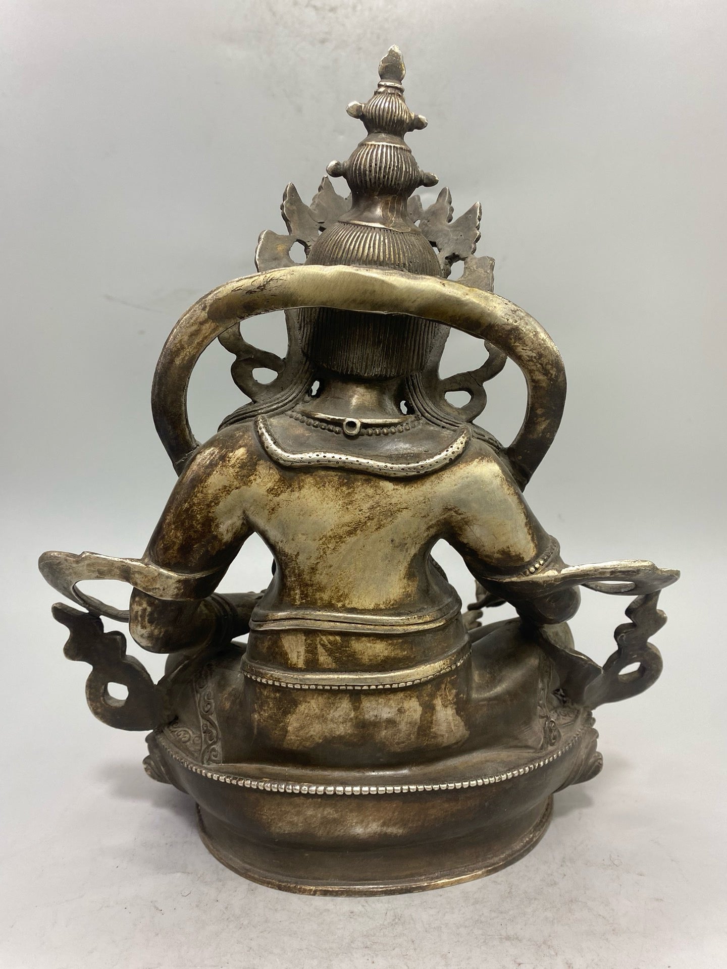 Chinese antique pure copper gilded silver yellow statue of the God of Wealth Buddha ornament