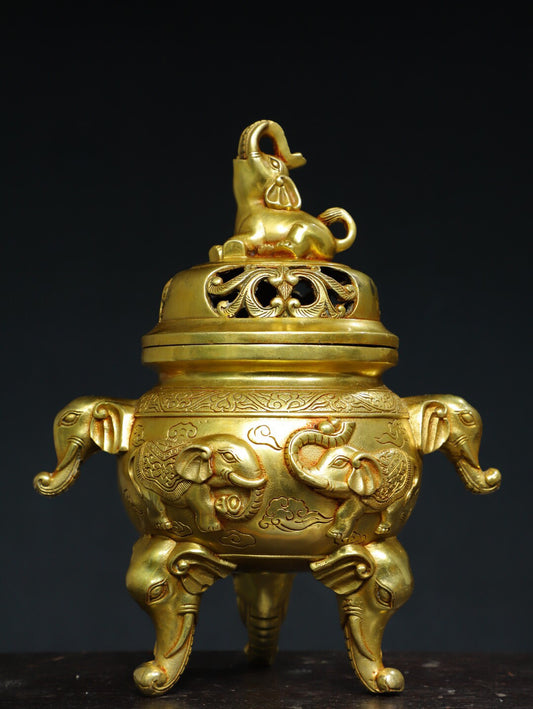 Chinese Antique Pure Copper [Taiping Elephant] Incense Burner Incense Burner