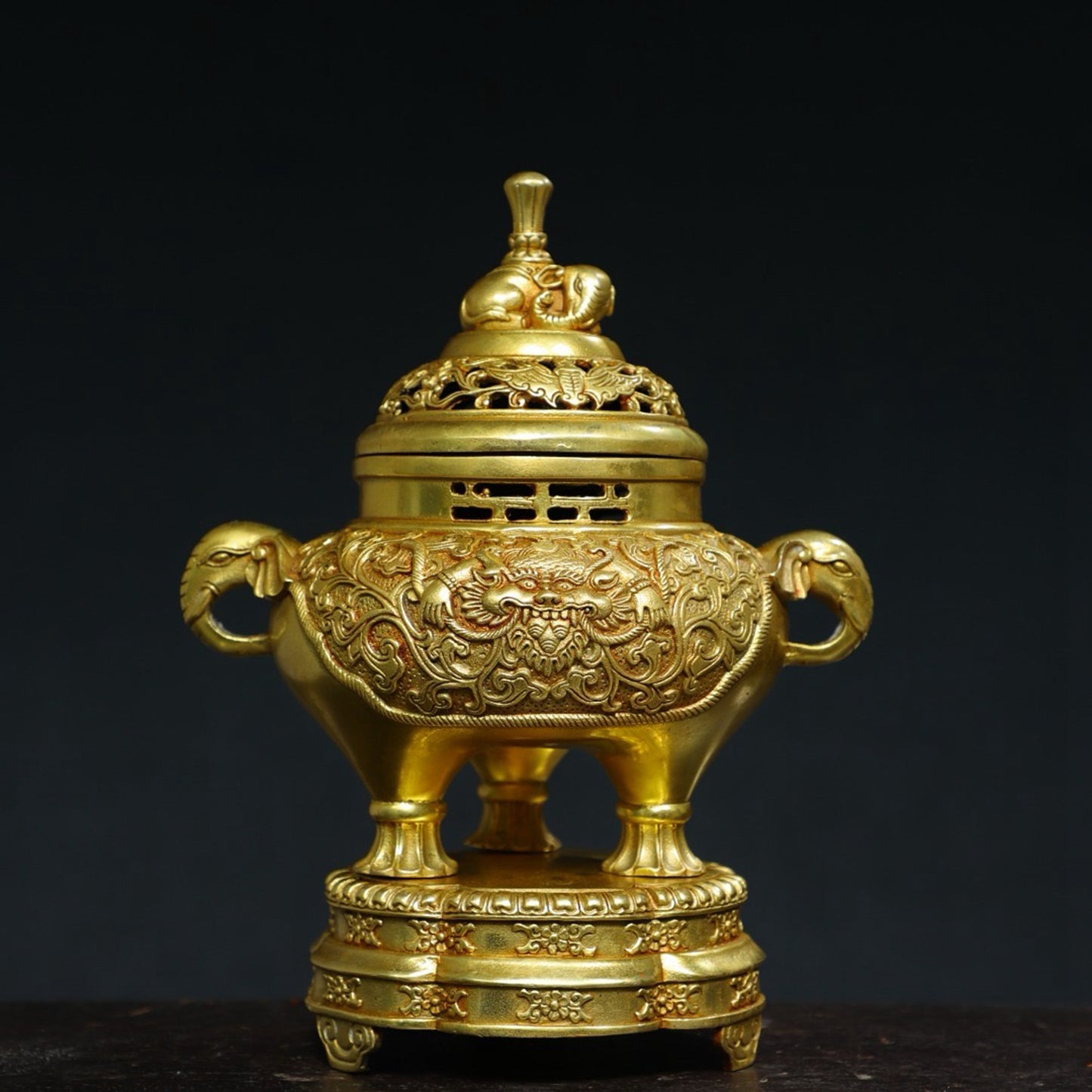 Copper Gilded Gold [Taiping Elephant] Incense Burner