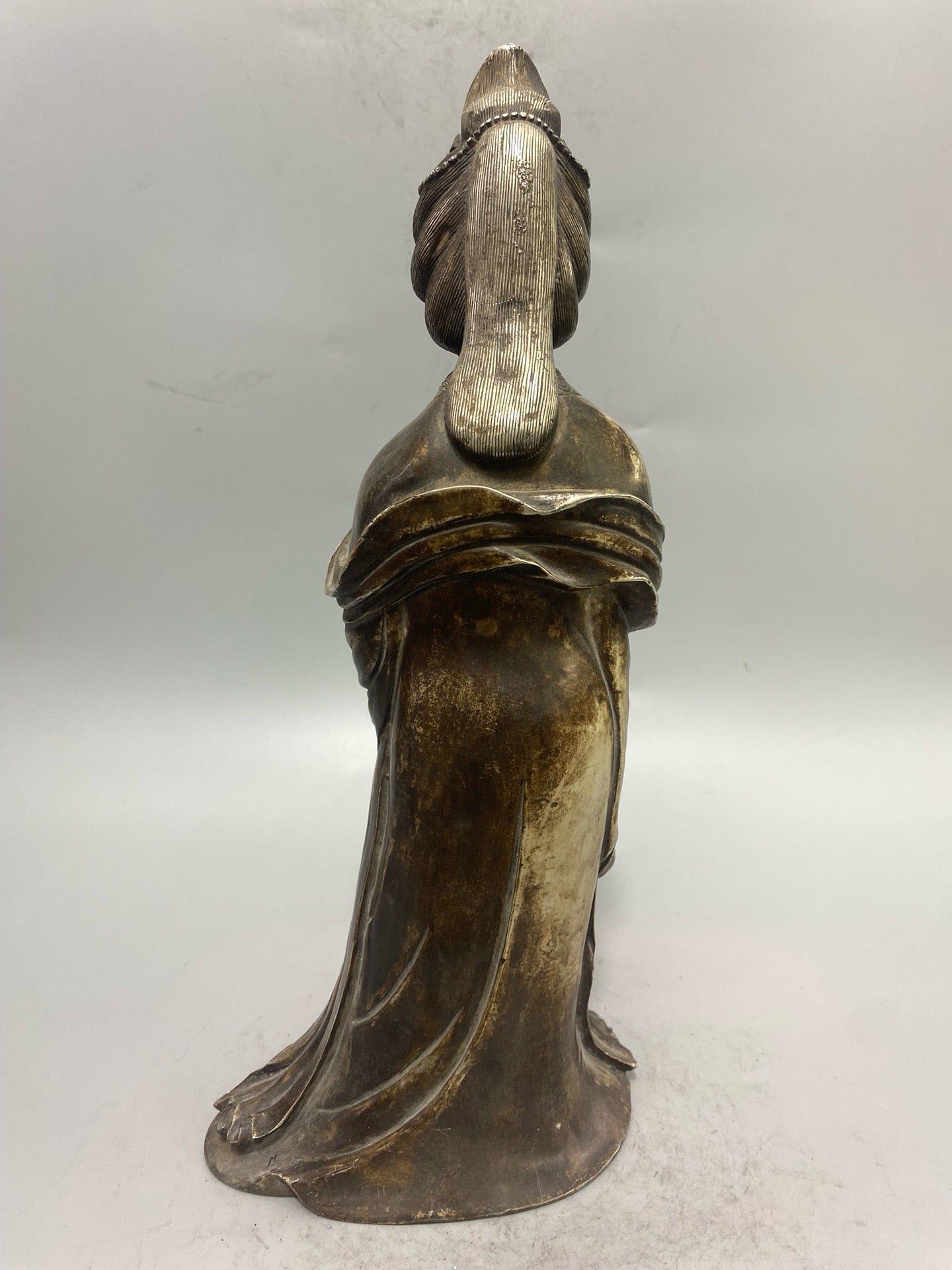 Chinese antique pure copper gilded silver statue of a lady Buddha ornament