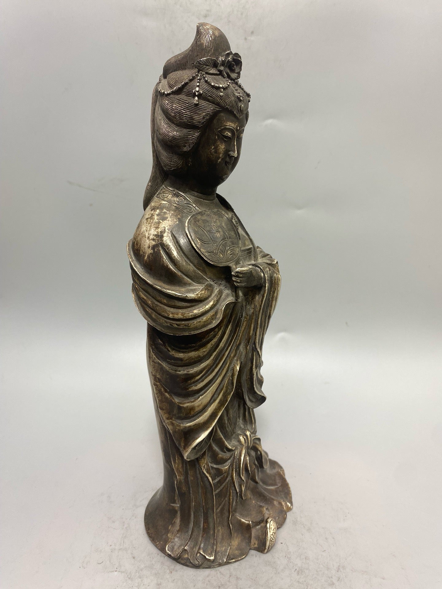 Chinese antique pure copper gilded silver statue of a lady Buddha ornament