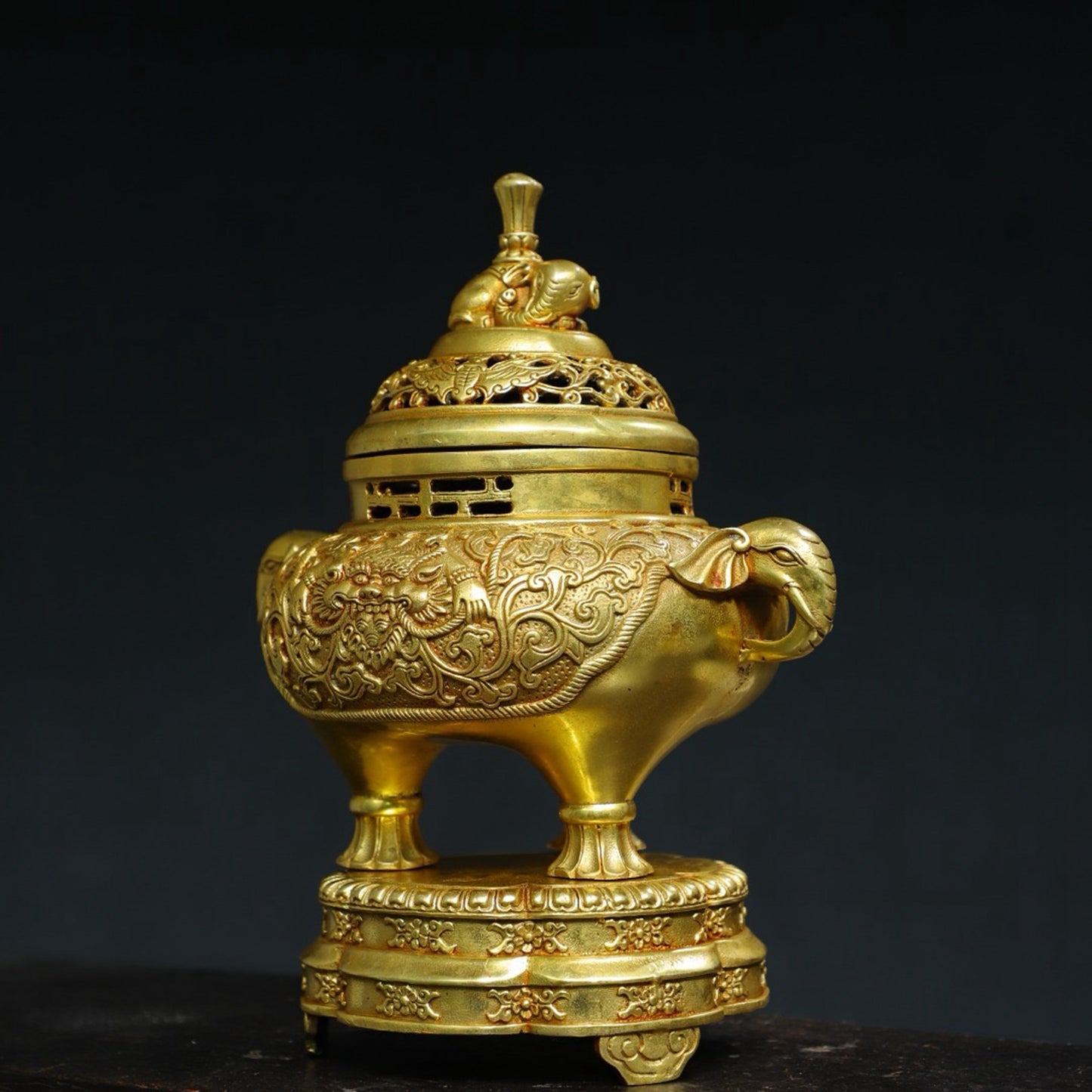 Copper Gilded Gold [Taiping Elephant] Incense Burner