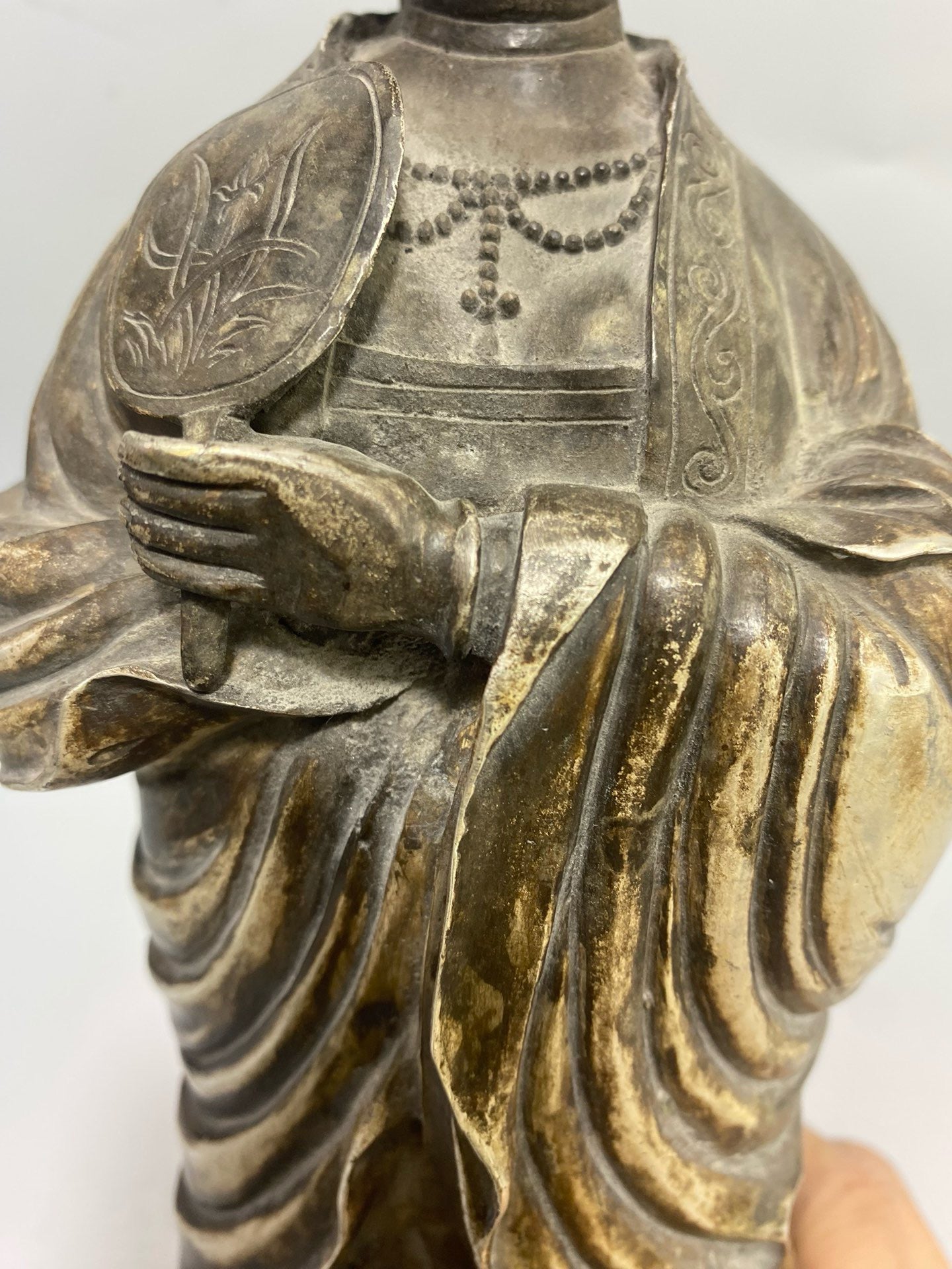 Chinese antique pure copper gilded silver statue of a lady Buddha ornament