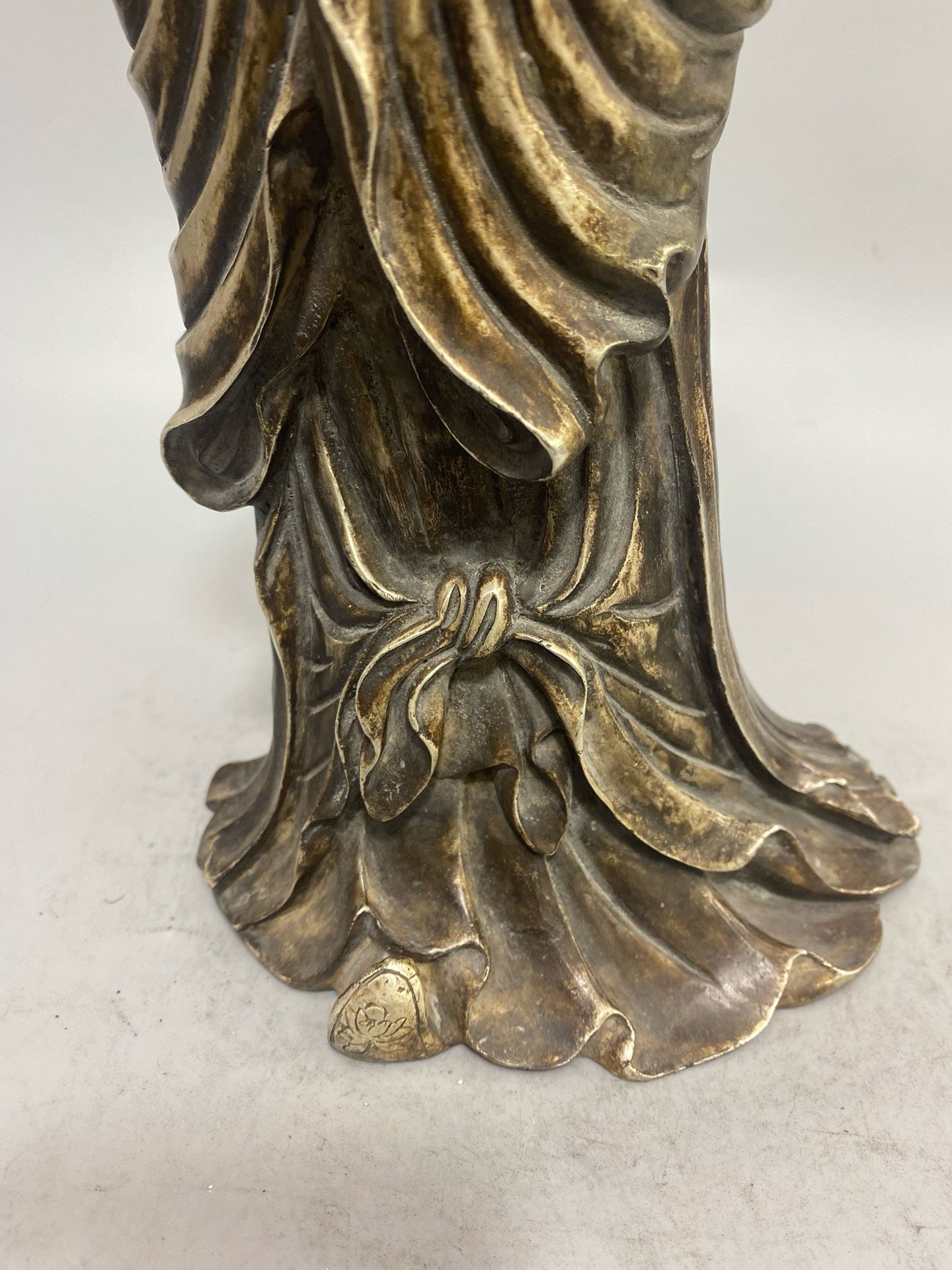 Chinese antique pure copper gilded silver statue of a lady Buddha ornament