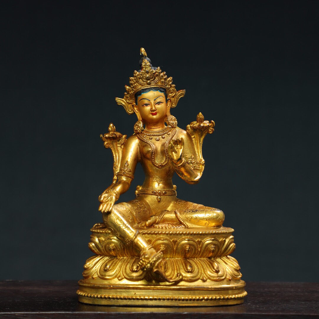 Chinese antique pure copper [Green Tara] Buddha statue