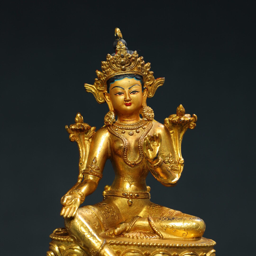 Chinese antique pure copper [Green Tara] Buddha statue