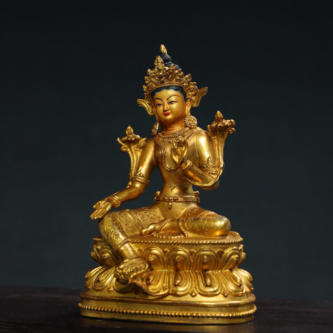 Chinese antique pure copper [Green Tara] Buddha statue