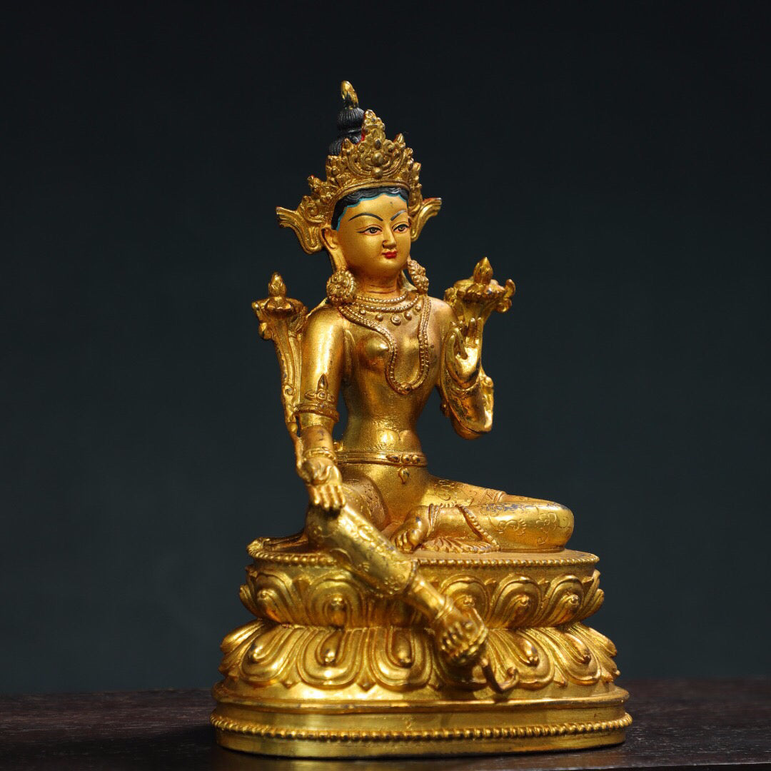 Chinese antique pure copper [Green Tara] Buddha statue