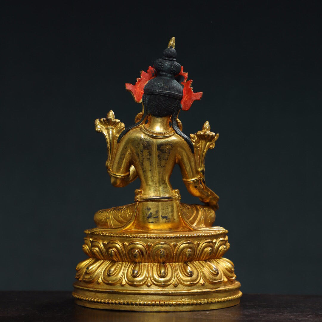 Chinese antique pure copper [Green Tara] Buddha statue