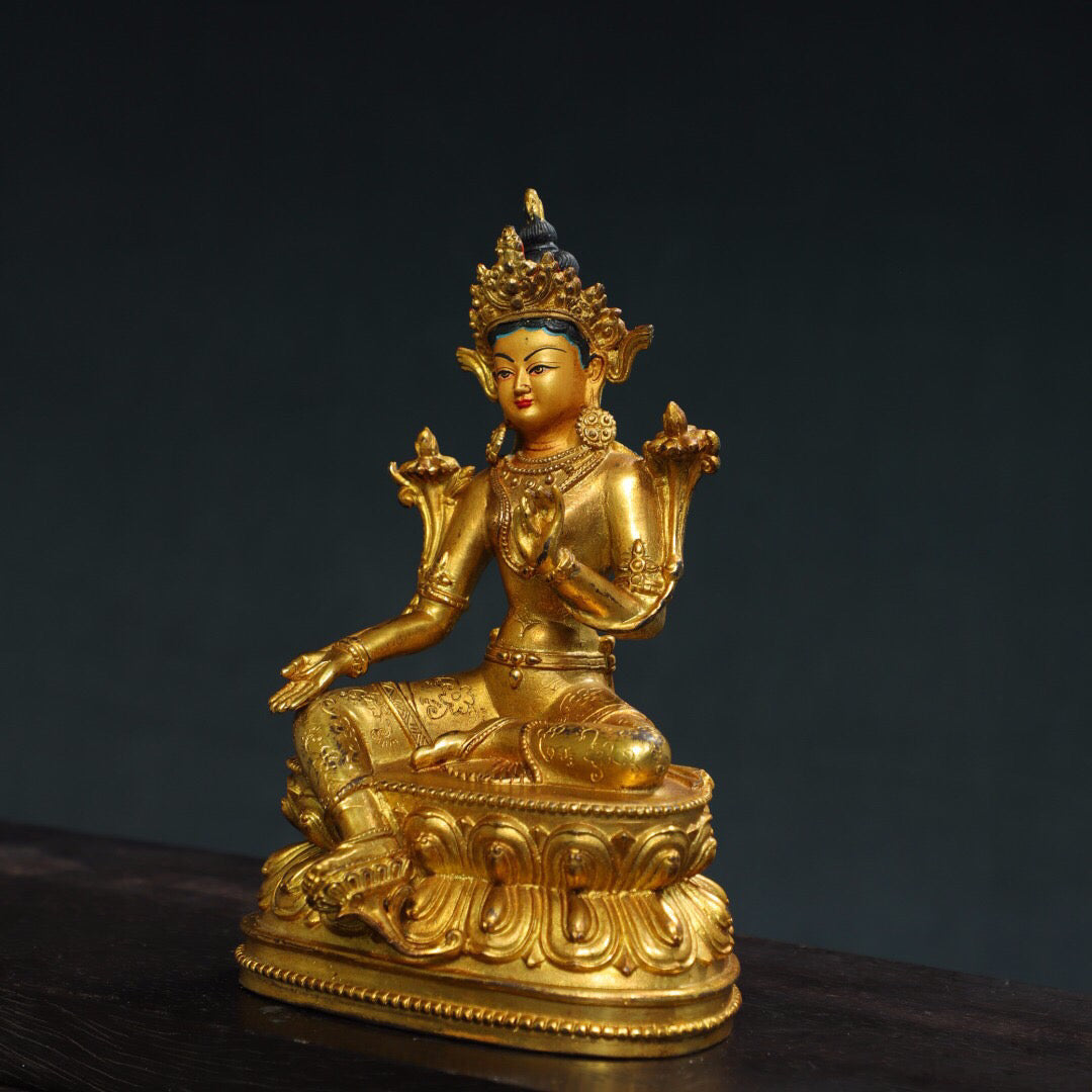 Chinese antique pure copper [Green Tara] Buddha statue