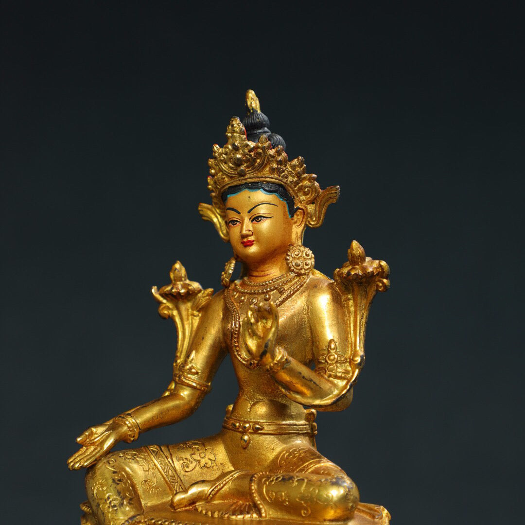 Chinese antique pure copper [Green Tara] Buddha statue