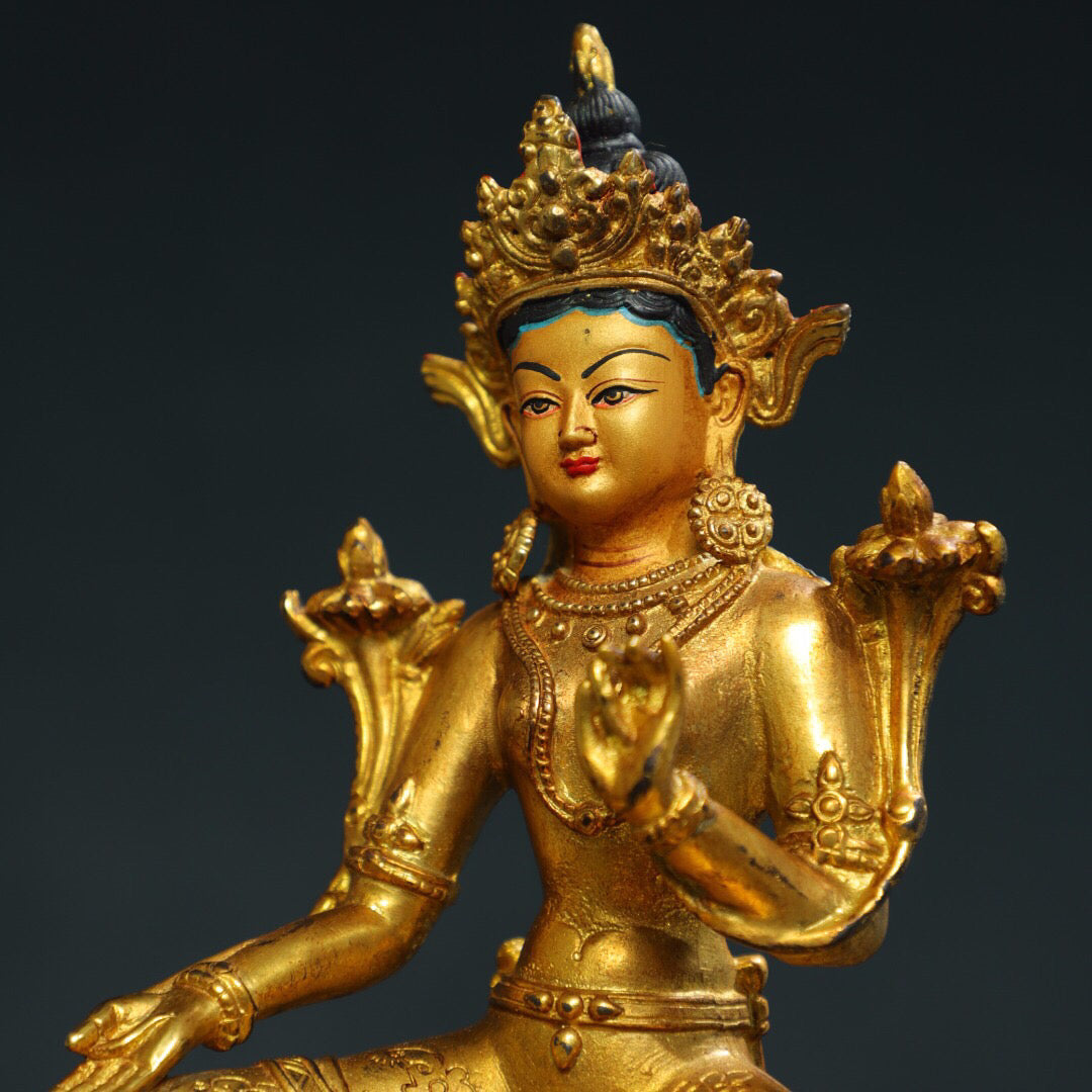 Chinese antique pure copper [Green Tara] Buddha statue