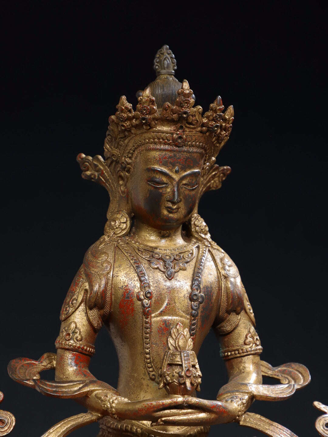 Chinese antique pure copper [Green Tara] Buddha statue