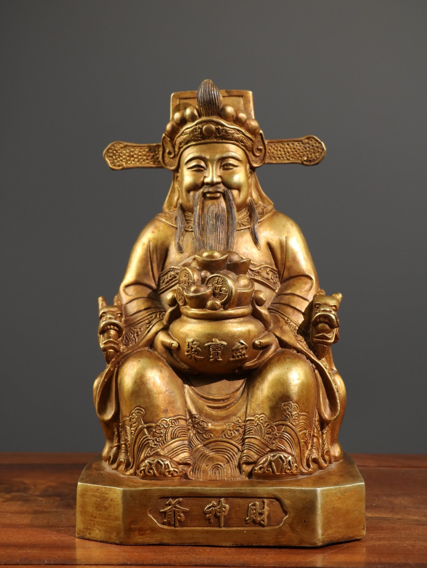 Chinese antique pure copper statue of the God of Wealth Buddha