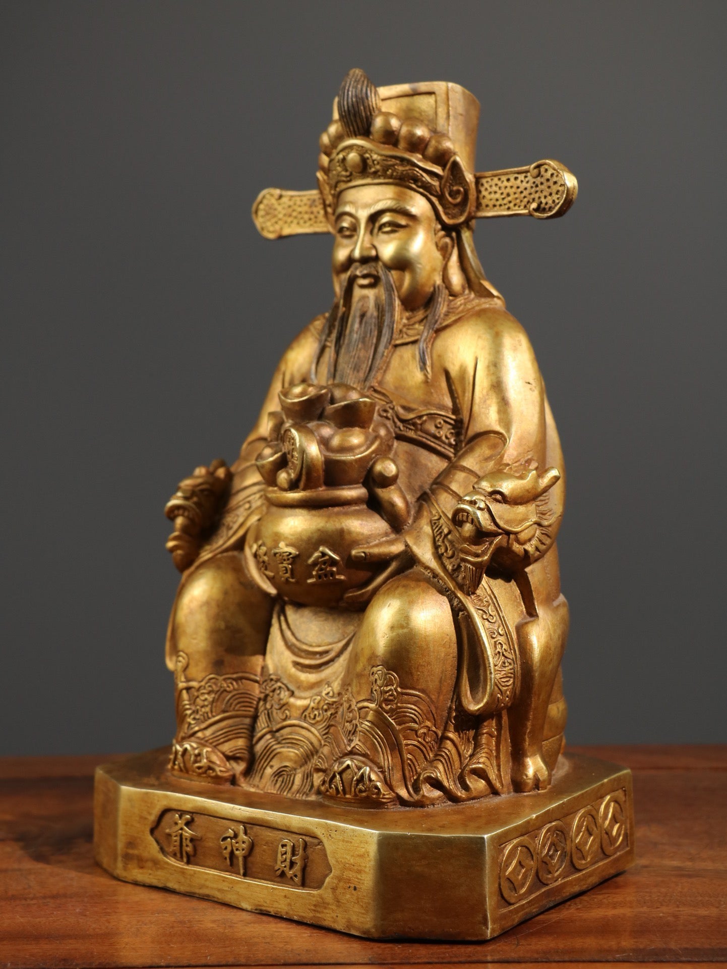 Chinese antique pure copper statue of the God of Wealth Buddha