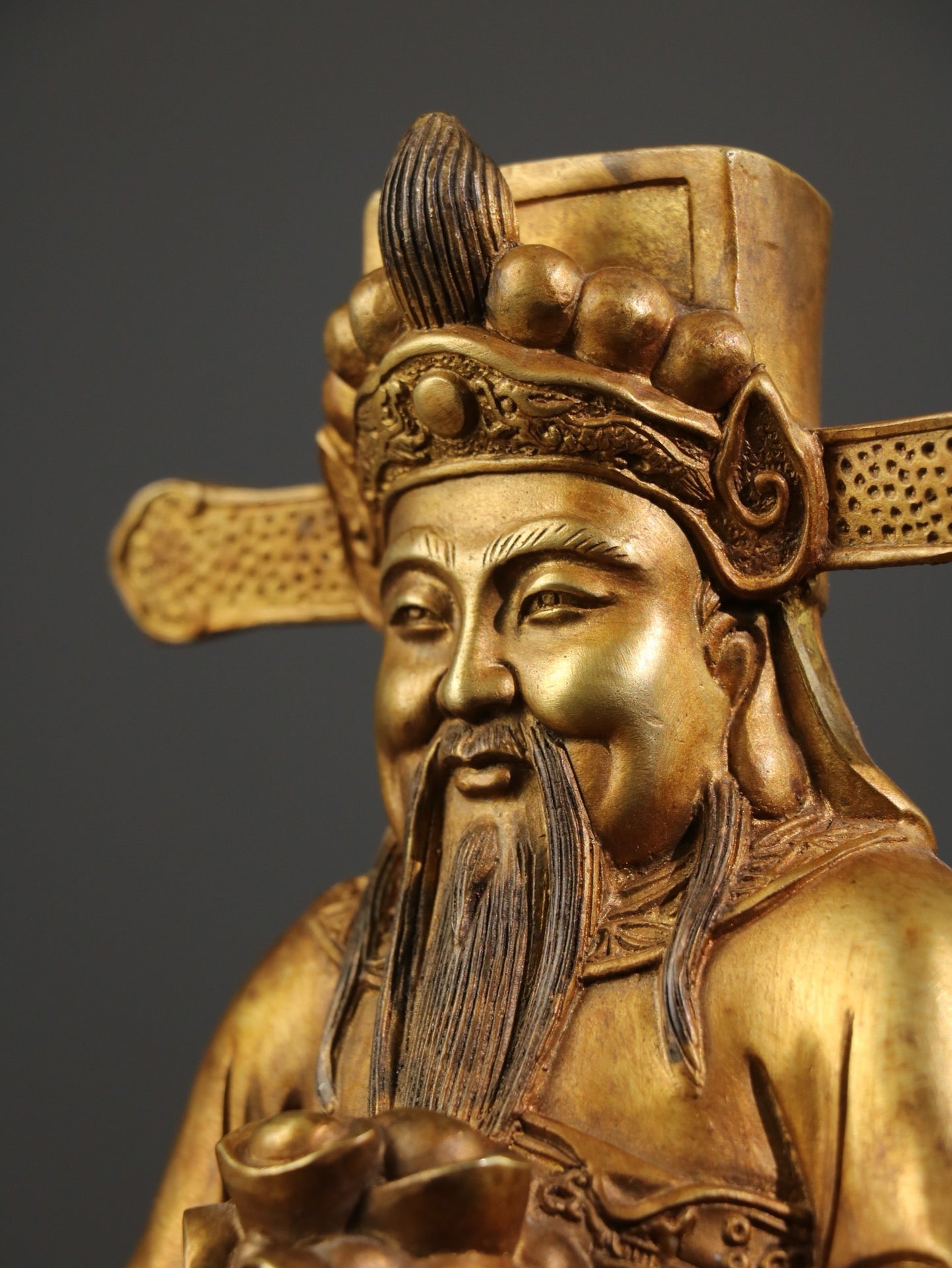 Chinese antique pure copper statue of the God of Wealth Buddha