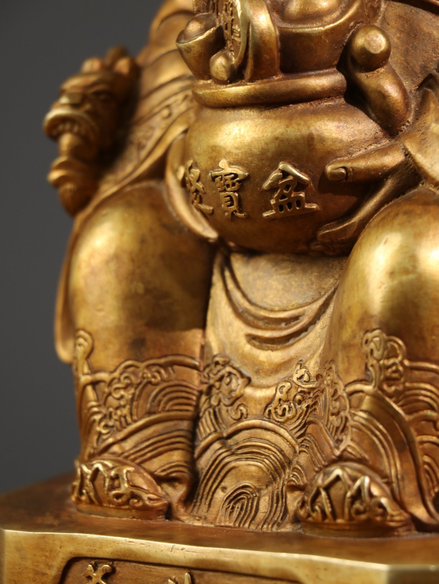 Chinese antique pure copper statue of the God of Wealth Buddha