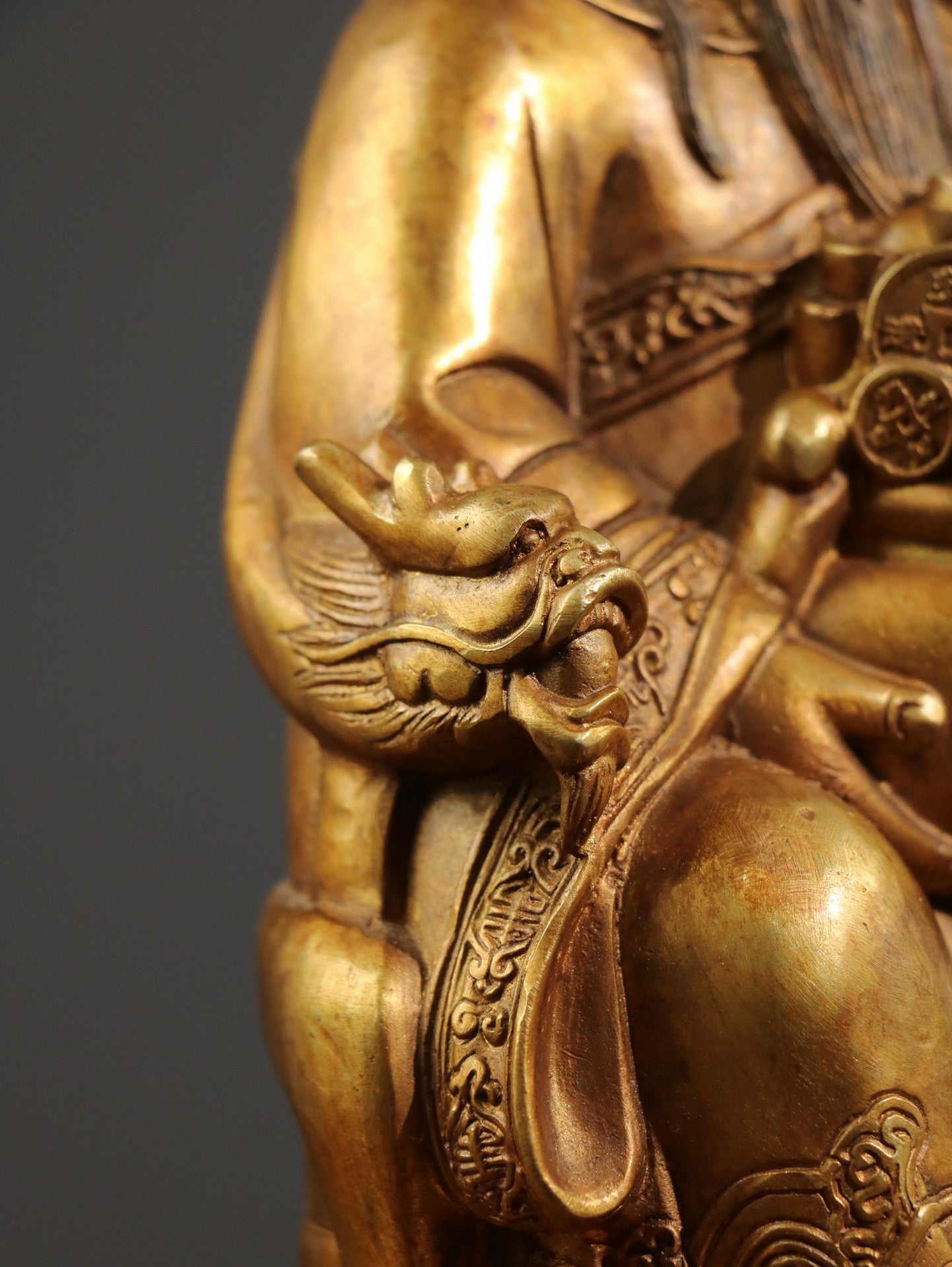 Chinese antique pure copper statue of the God of Wealth Buddha