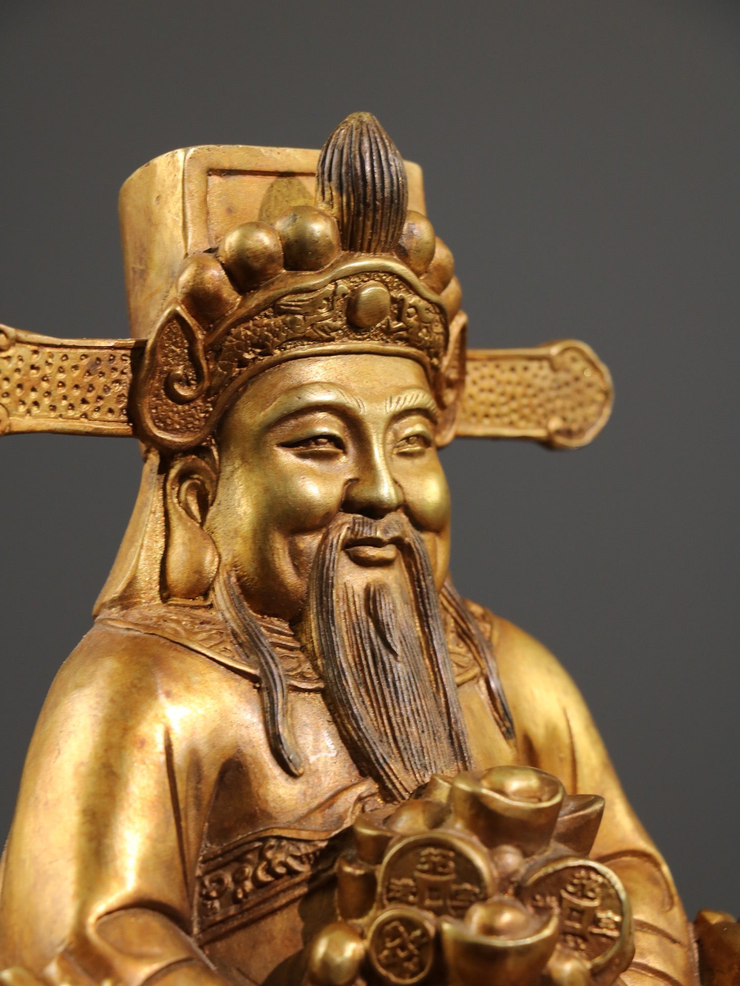 Chinese antique pure copper statue of the God of Wealth Buddha