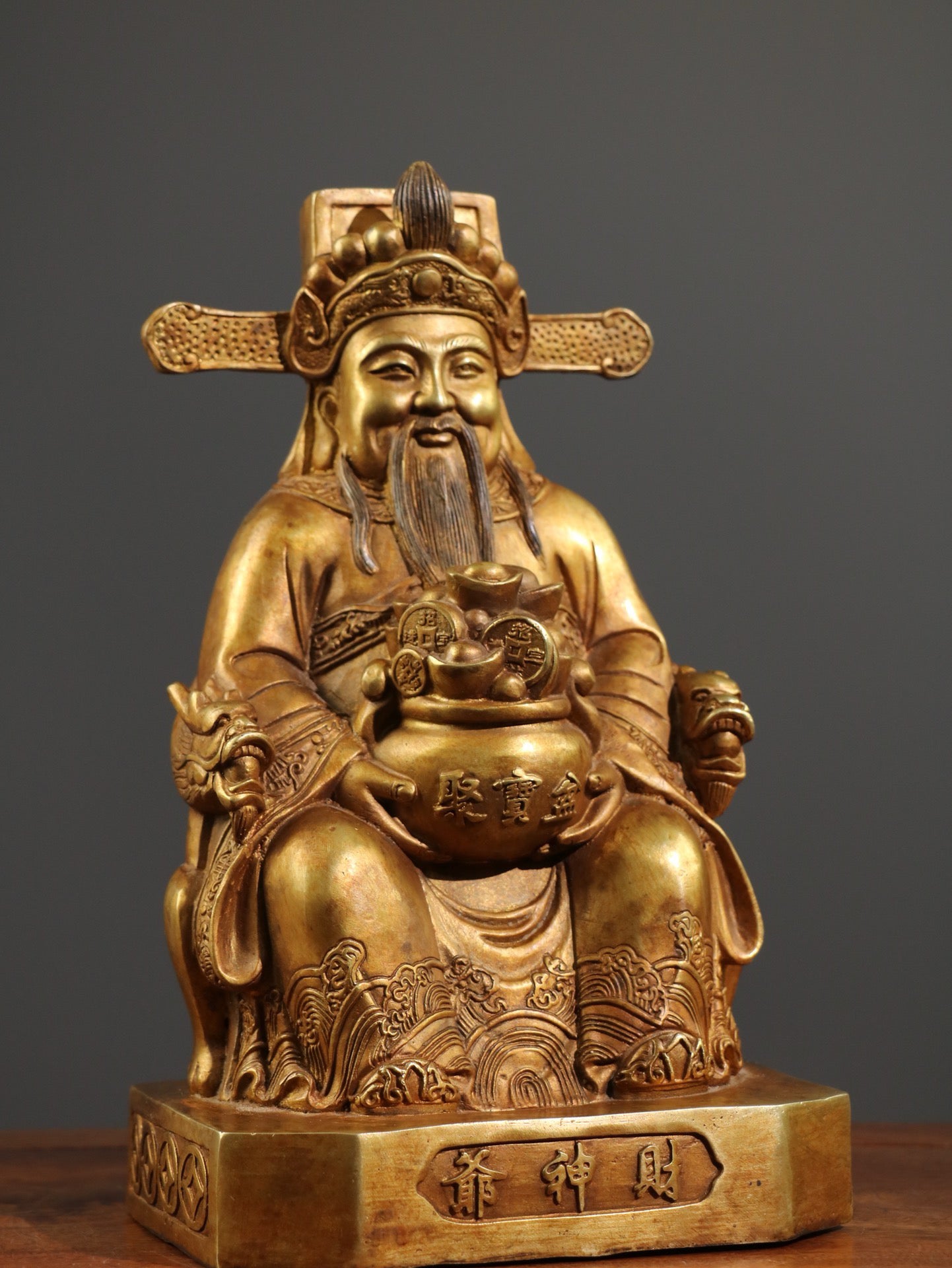 Chinese antique pure copper statue of the God of Wealth Buddha