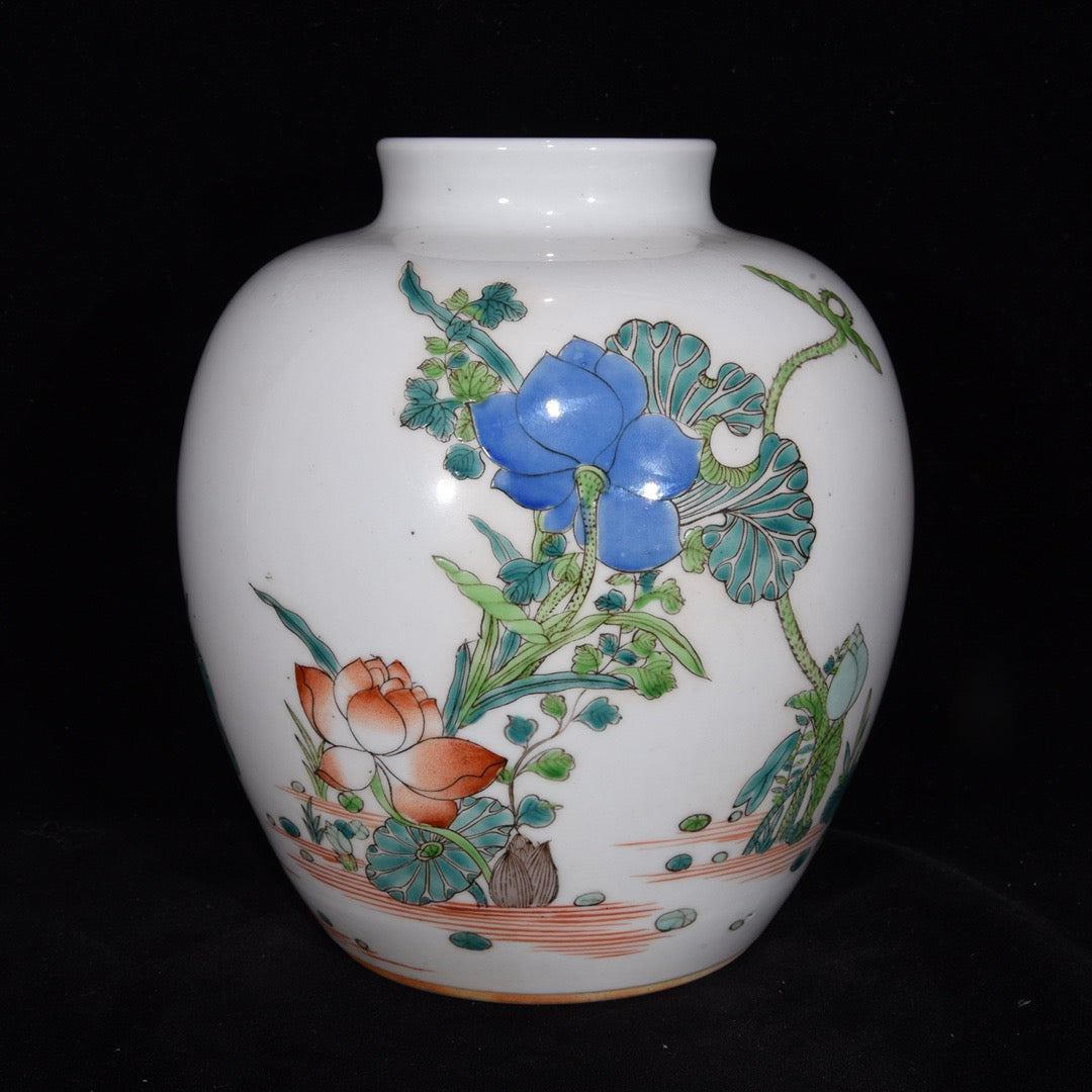 Ancient Colored Folded Branch Flower Pattern Jar