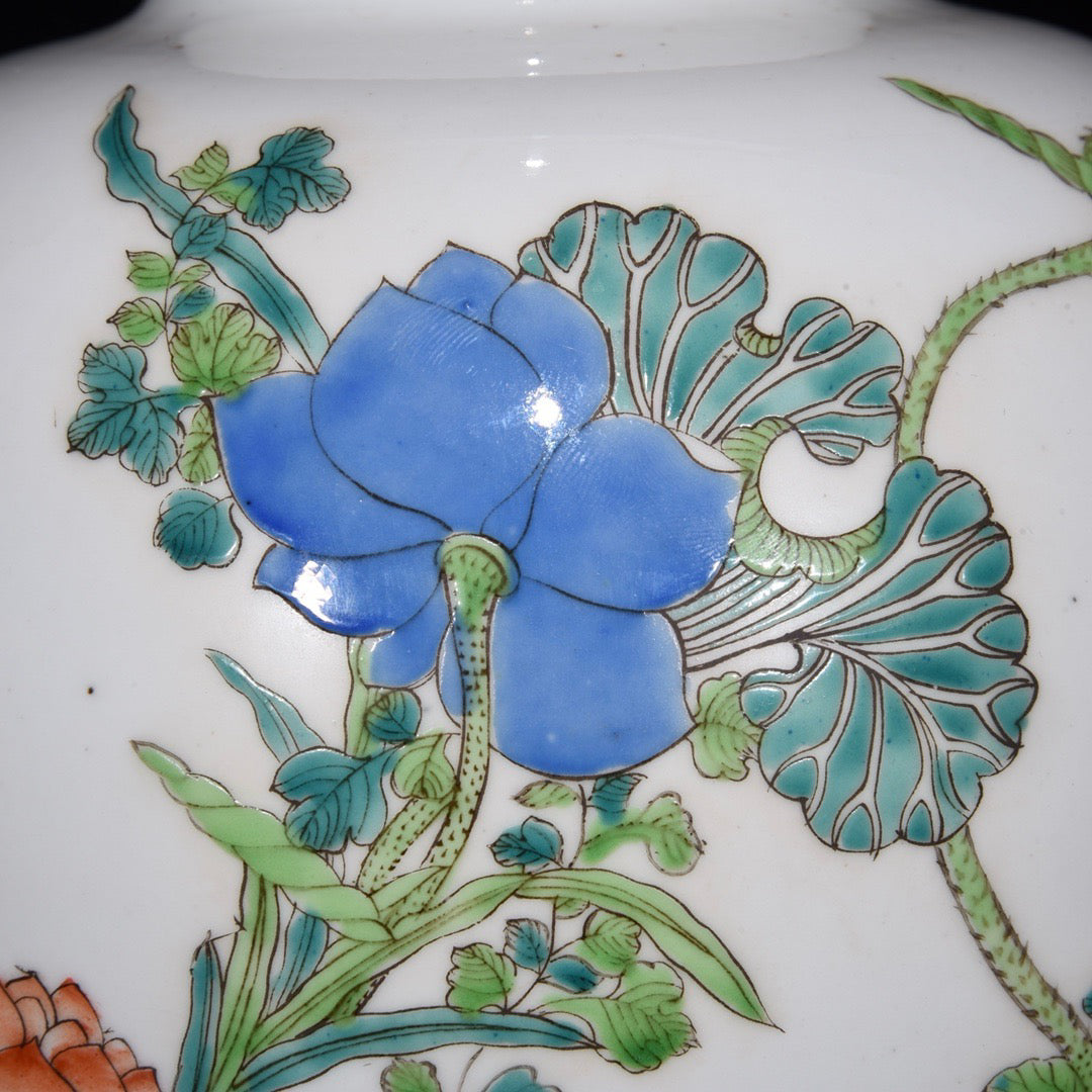 Ancient Colored Folded Branch Flower Pattern Jar