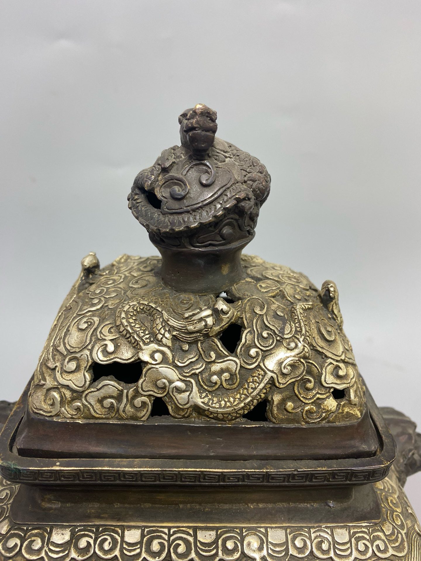 Chinese Antique Pure Copper Gilded Silver Sea Beast Aromatherapy Stove