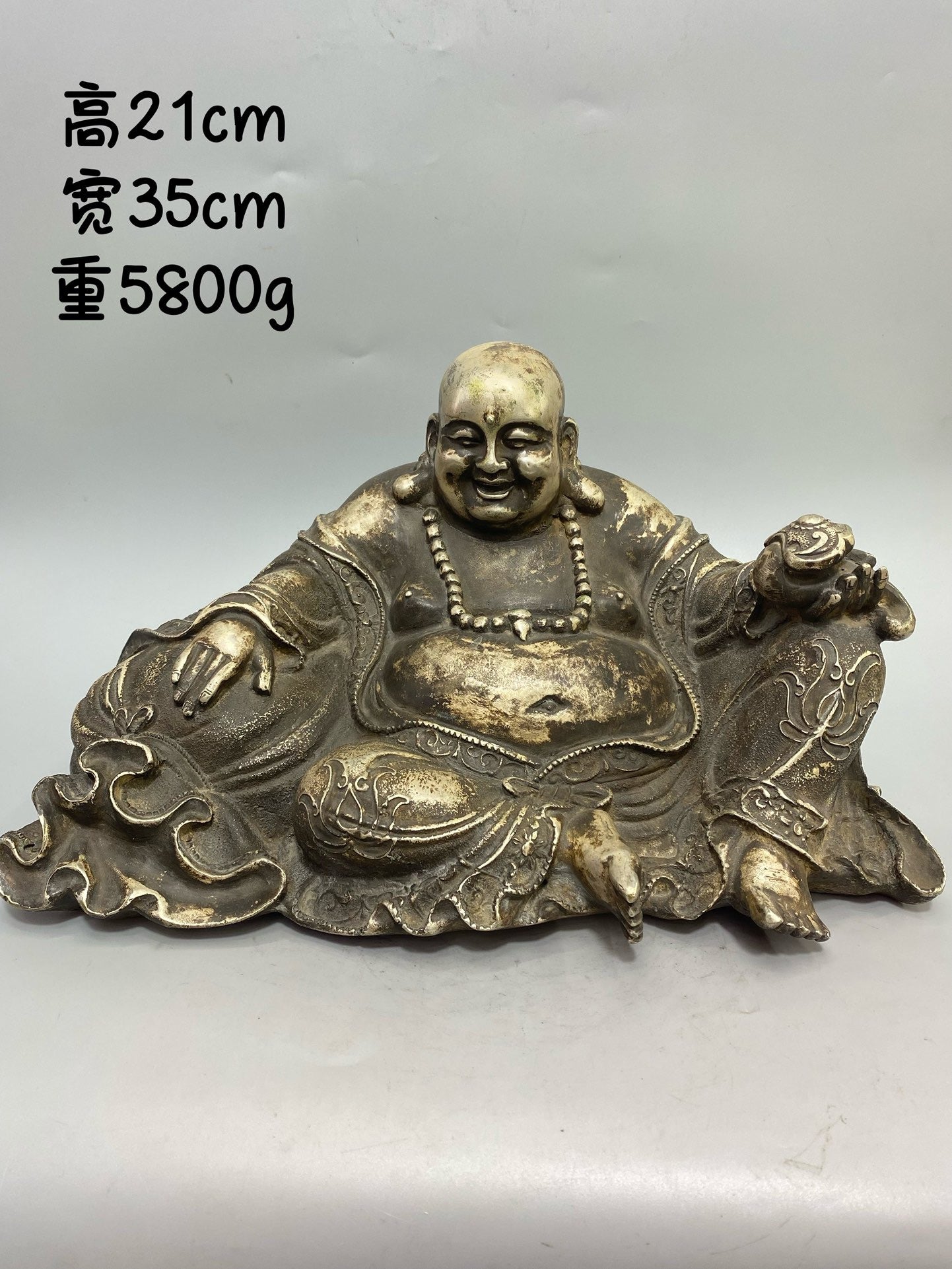 Chinese antique pure copper gilded silver money bag Miller Buddha statue ornament
