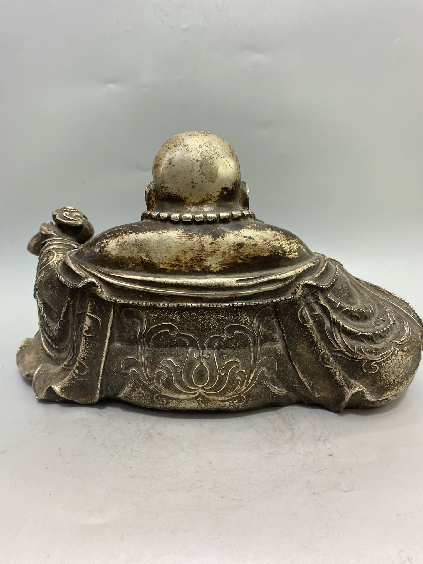Chinese antique pure copper gilded silver money bag Miller Buddha statue ornament